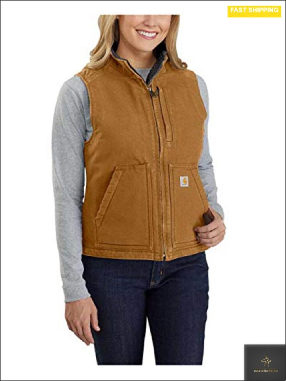 Sherpa Lined Washed Duck Mock Neck Vest Quilted - Picture 2 of 3